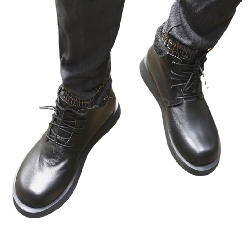 Sulv Top-Grain Cowhide Lace-Up High-Top Men's Shoes Business Autumn Winter High-Heel Casual Men's Boots Fleece Lining and Single Lining Two Types