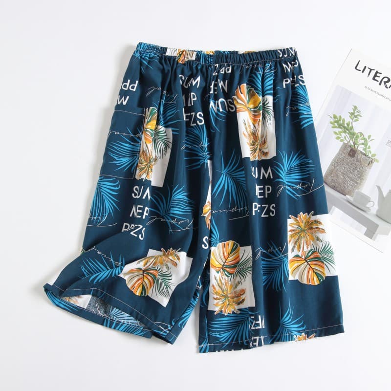 2024 Summer Thin Men's Cotton Rayon Beach Shorts, Loose Fit Home Shorts, Rayon Cotton Sleep Shorts