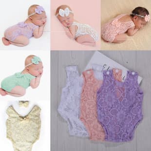 Newborn Photo Prop Outfit Lace Hollow Cute Bow Romper Photography Decor Baby Onesie