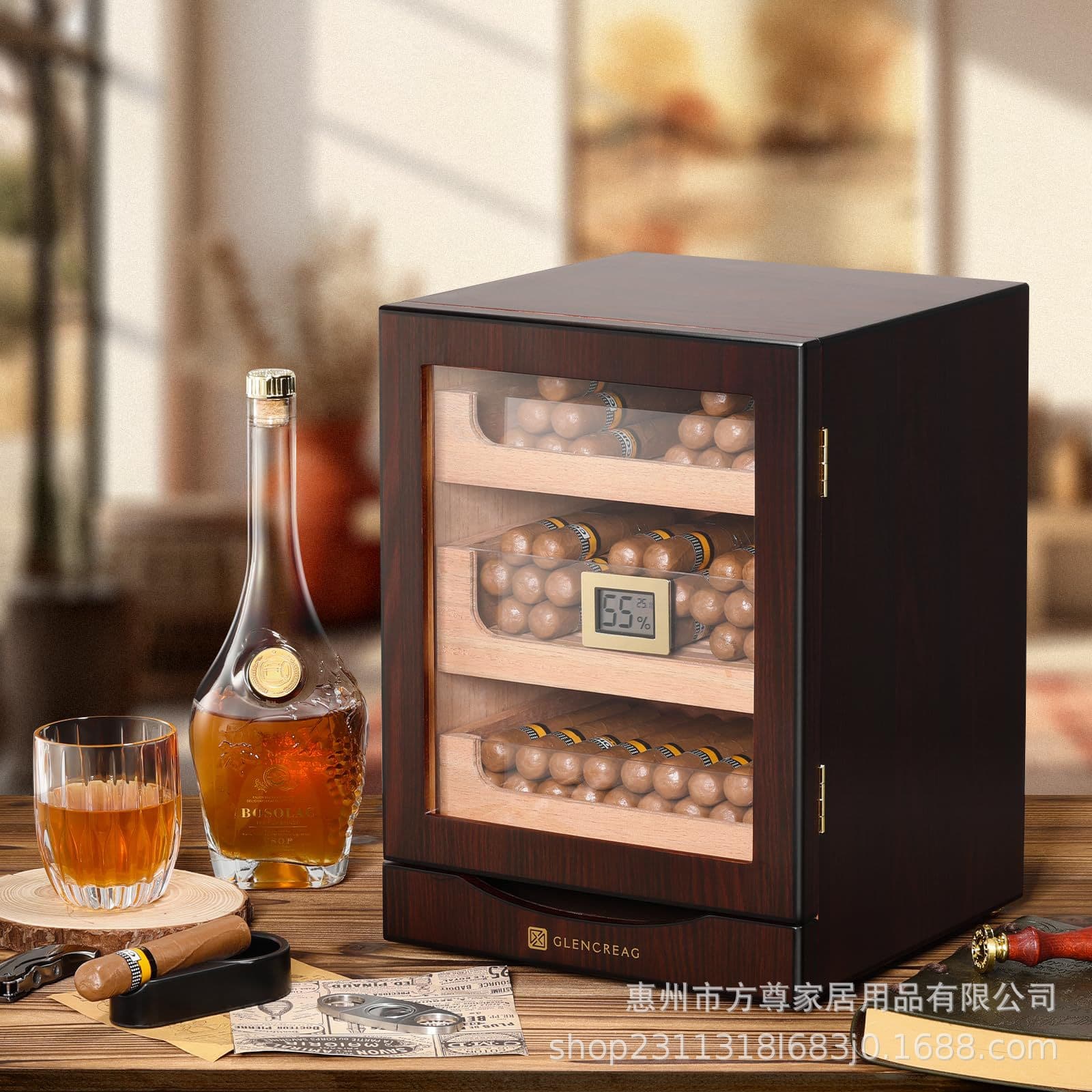Custom-made high-end, large-capacity mini storage and moisturizing Spanish cedar wood cigar box with high transparency window - source factory.