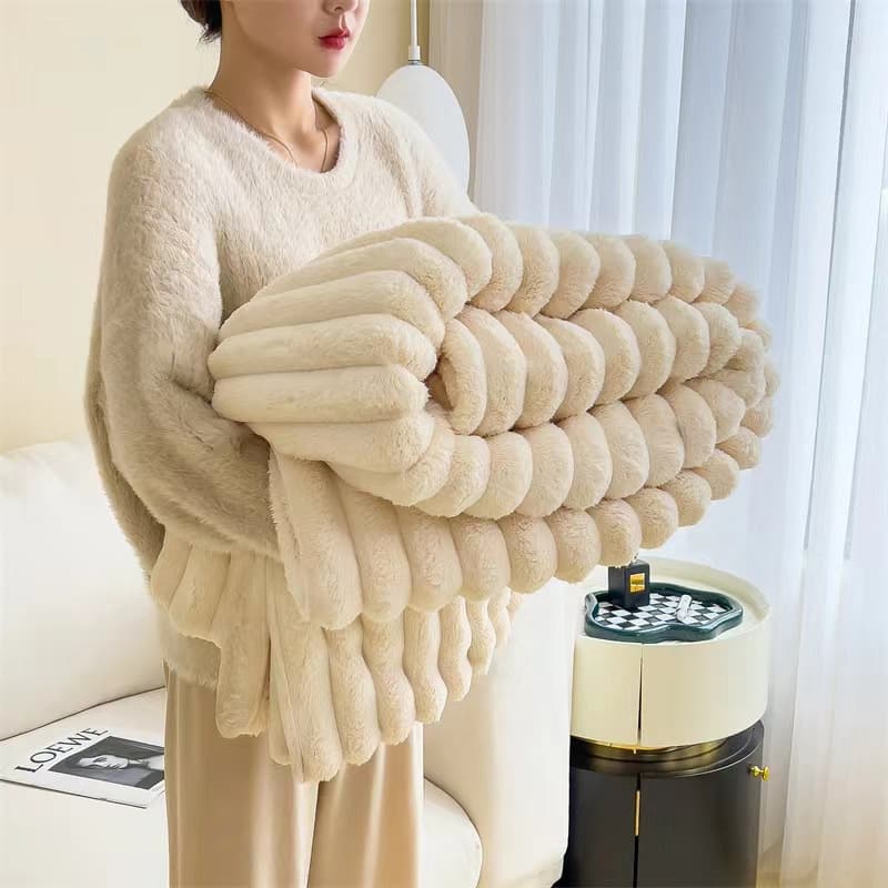 Rabbit fleece multi-functional nap blanket, flannel summer air-conditioning quilt, small sofa throw, car blanket