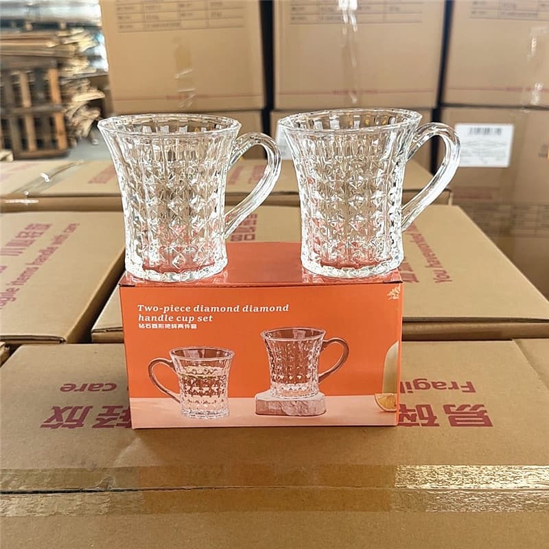 New Glass Diamond Pattern Cup Water Cup Milk Cup Two-Piece Set Six-Piece Set Promotional Event Gift Opening Giveaway