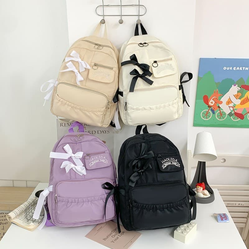 Fresh Sweet Bow Backpack Girl Casual Bag Preppy Style Schoolbag for Girls Grade 5-6