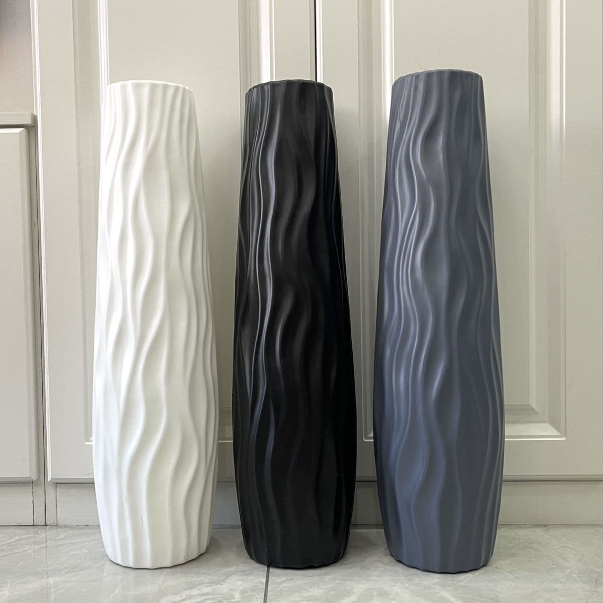 Floor-standing large vase high simple hydroponic plastic imitation ceramic white black European style home dried flower arrangement living room decoration