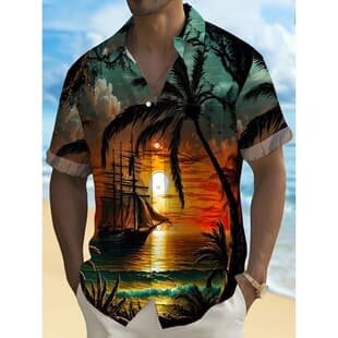 Export Bestseller Creative Element Shirt 3D Digital Print Trendy Loose Short Sleeve Shirt Tropical Hawaiian Shirt
