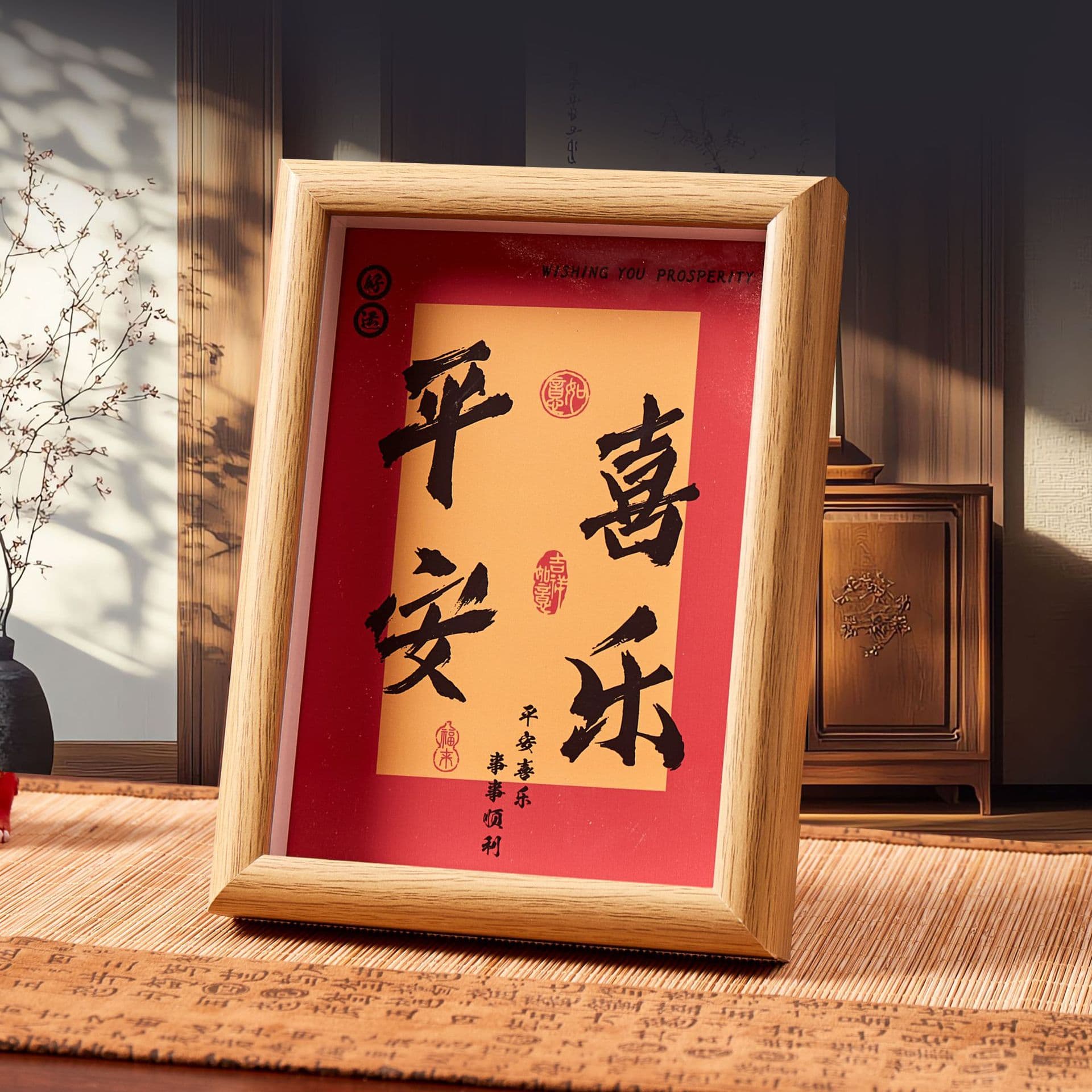 Peace and Joy Always Photo Frame New Year Decorative Ornament Calligraphy Desktop Display
