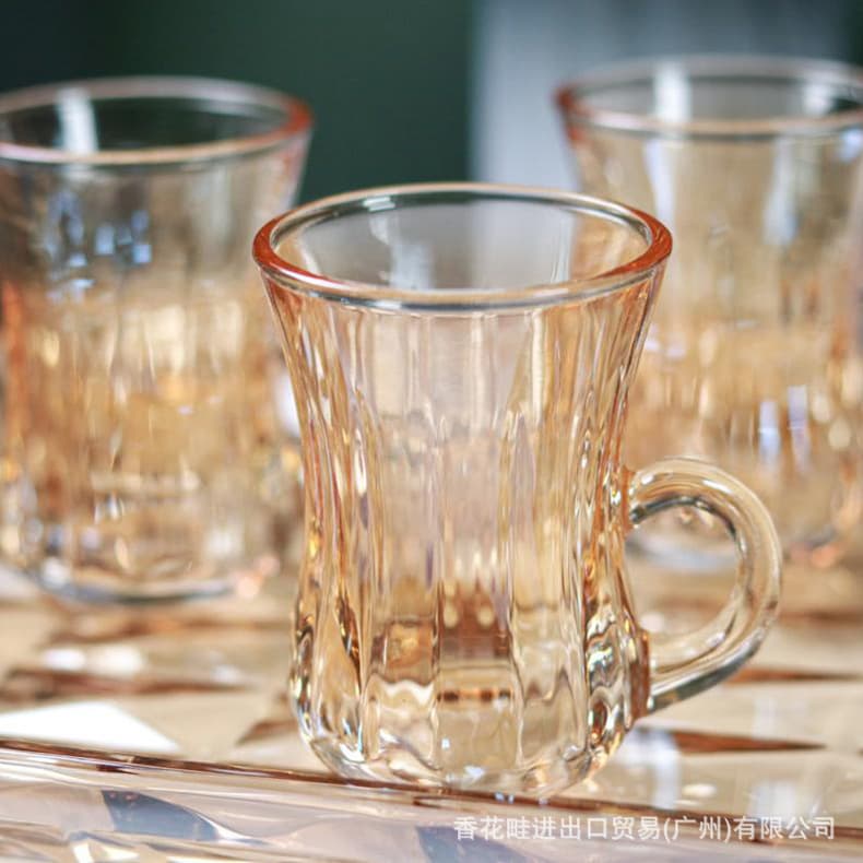 Galloping horse retro European Turkish tea cup glass amber gold household Middle Eastern milk tea coffee cup engraved tea cup