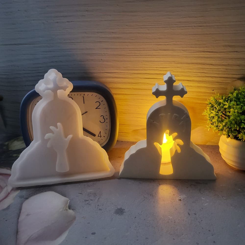 S0648 Halloween Tomb Cross Desktop Decoration Cement Plaster Mold DIY Silicone Mold