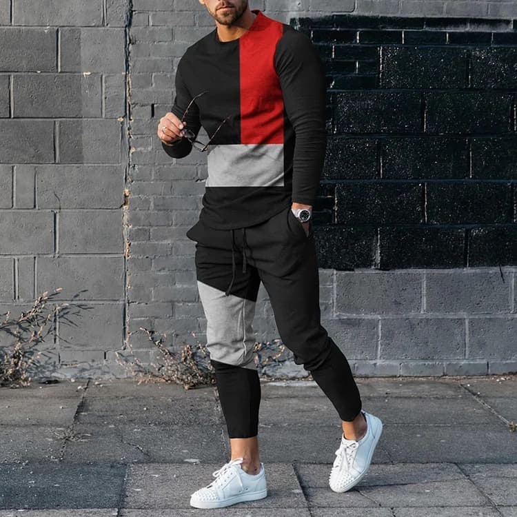 Spring 2023 New EBAY AliExpress Amazon Men's Sports Casual Suit 3D Printed Round Neck Sweatpants