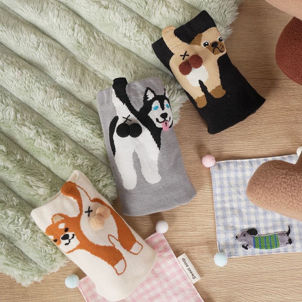 Funny Egg Dog Socks, Spring Summer Autumn Versatile Couple Mid-Calf Cute Cartoon Dog Women's Socks, In Stock Zhuji Socks