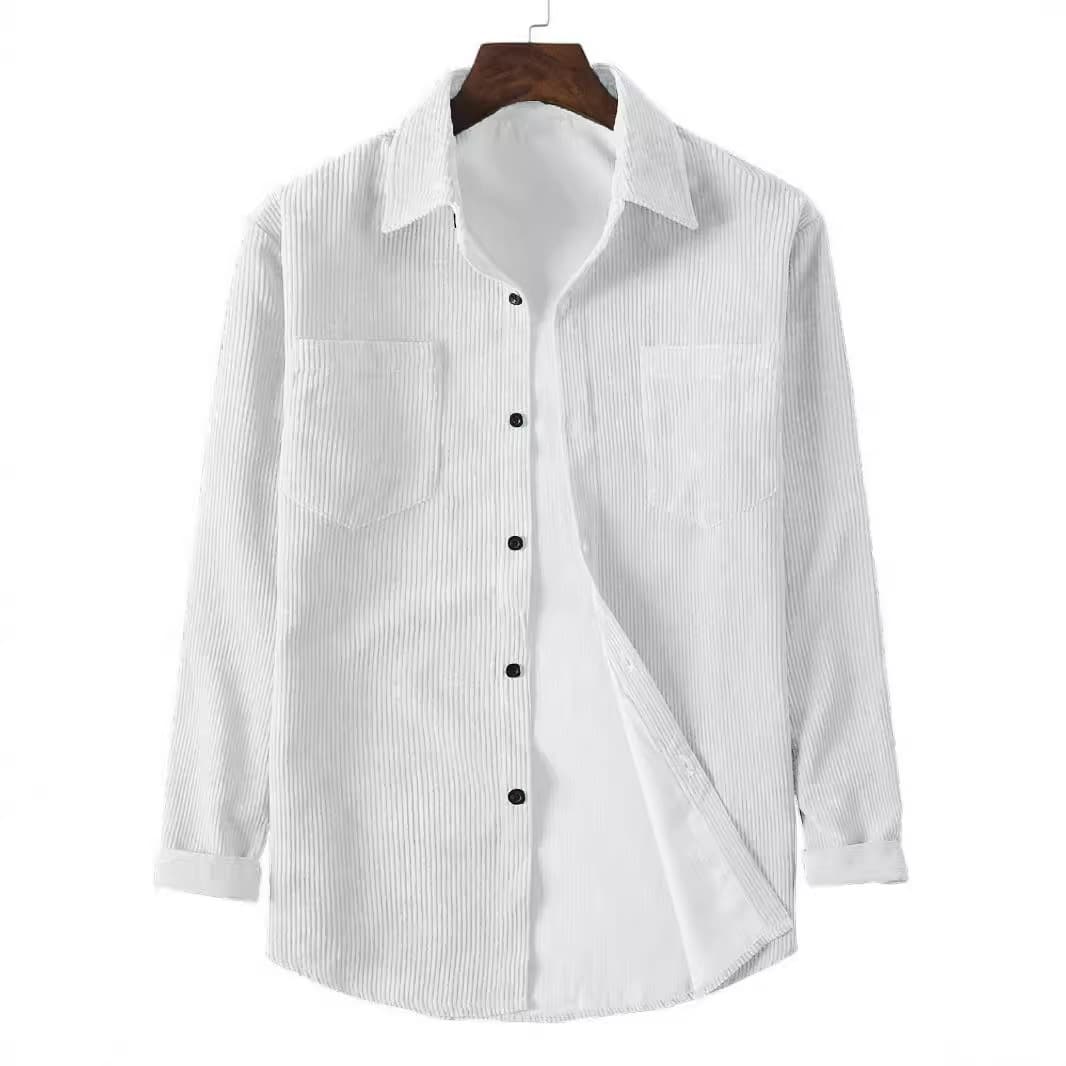 Men's New Spring Corduroy Solid Color Lapel Cardigan Long Sleeve Button-Up Vintage Casual Shirt Jacket for Men