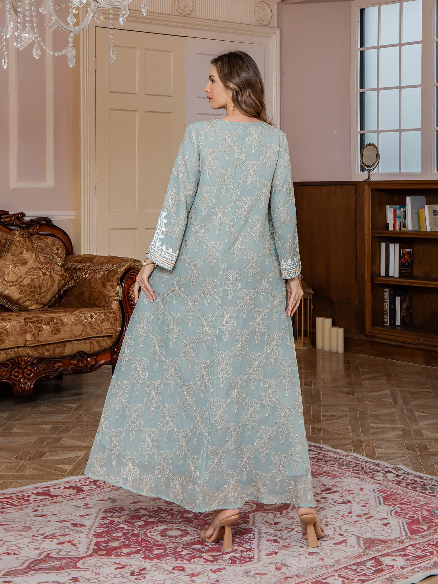 New Women's Long Dress for Amazon Export, Factory Cross-Border Fashion, Elegant Embroidered Flared Maxi Dress