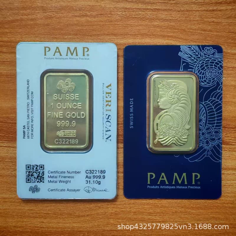 Brass Simulation Swiss Limited Edition Year of the Dragon Gold Bar One Ounce Brass Gold-Plated Swiss Gold Bar with Serial Number