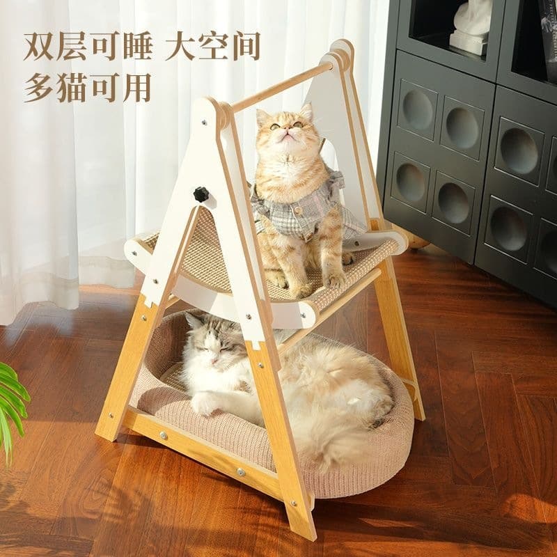 Double-layer Cat Scratcher and Cat Tree Integrated A-Type Stable Detachable Cat Wear-resistant Toy Swing Cradle Nest Supplies