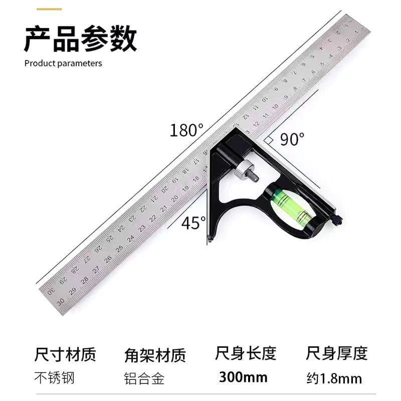 Right Angle Ruler Multifunctional Level Angle Ruler 490° Stainless Steel Sliding Triangle Combination Square Right Angle Measurement