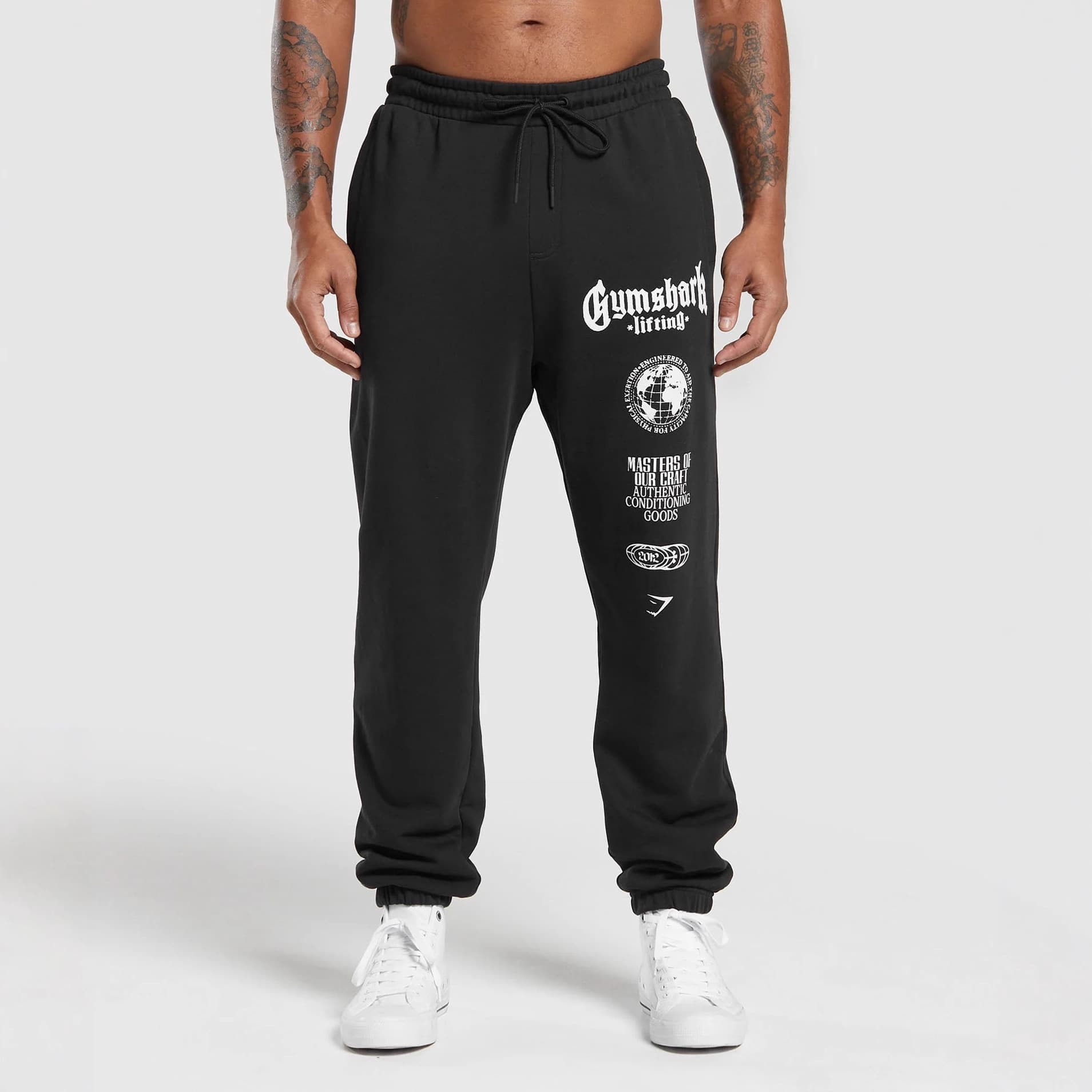 GYMSHARK Men's Joggers Gym Muscle Bodybuilding Casual Pants Cotton Printed Trousers