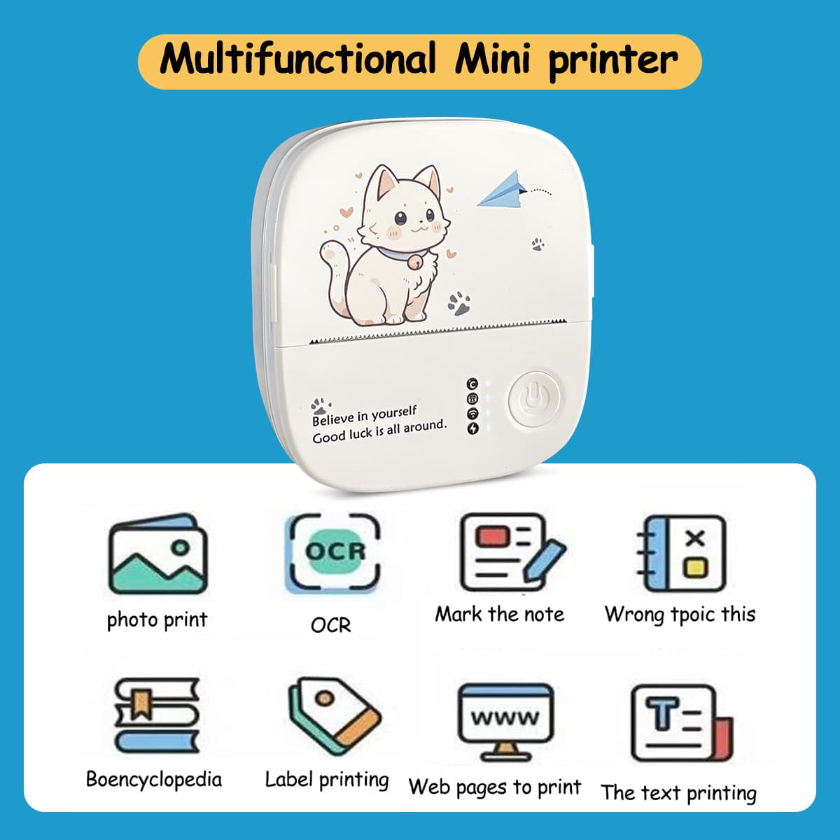 Cross-border miniPrintter student wrong question machine inkless label photo Bluetooth thermal printer Bluetooth printing