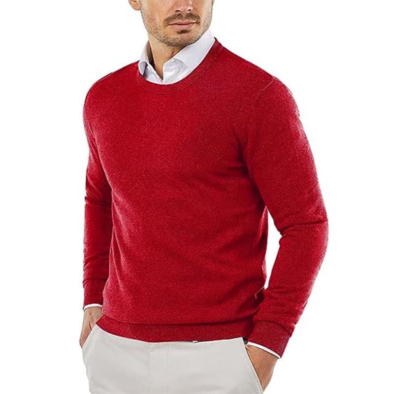 Men's Round Neck Sweater Knitwear Solid Color Long Sleeve Pullover Wool Sweater for Cross-Border Trade