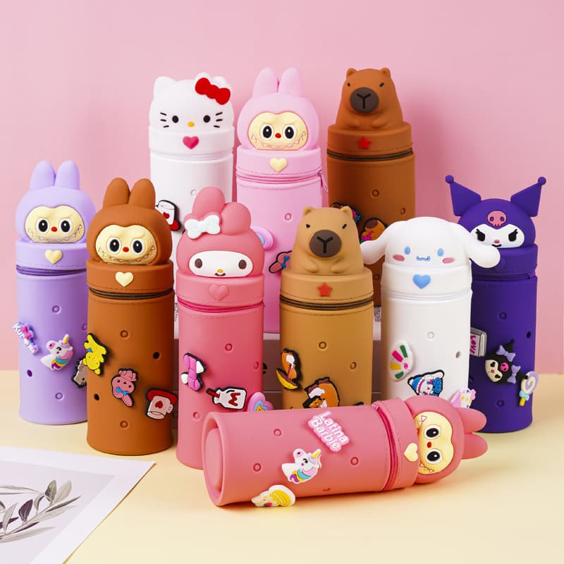 3D Cartoon Expandable Silicone Pencil Case Student Large Capacity Stationery Bag Simple Stationery Storage Silicone Bag