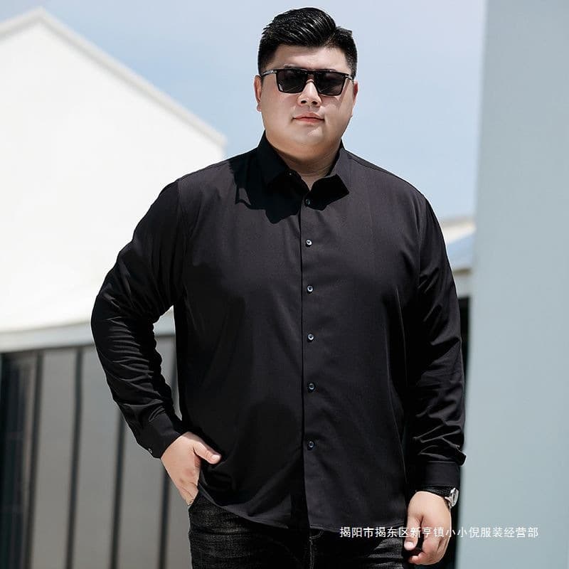 8XL extra-large size plus fat plus long-sleeved shirt for fat men loose and versatile to cover the flesh and look slimming large solid color shirt