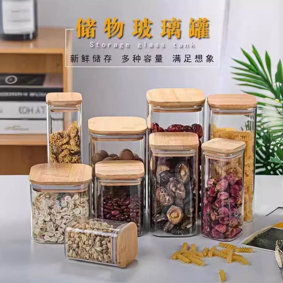 High Borosilicate Glass Square Storage Jar Transparent Grain Tea Caddy Candy Food Kitchen Spice Organizer Sealed Container