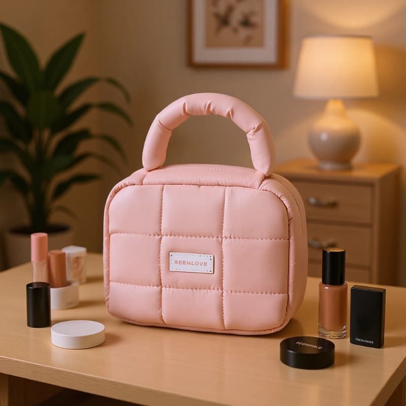 Customized fashion puff square cosmetic bag large capacity women's portable travel supplies storage bag skin care product toiletry bag