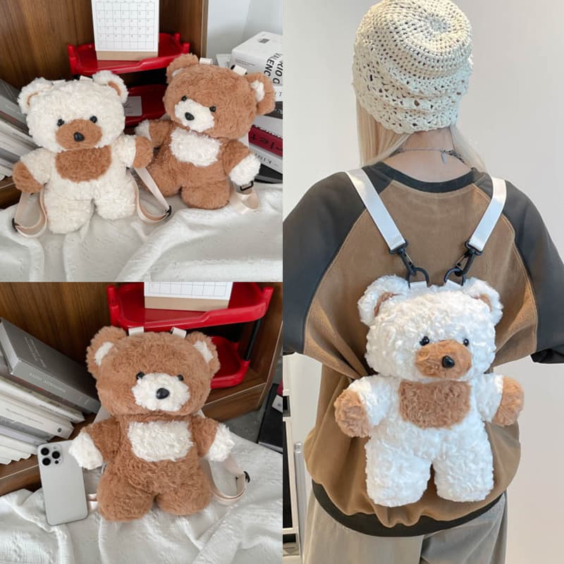 Cute Teddy Bear Plush Doll Bag Girl Cartoon Plush Bag Internet Celebrity Street Photography Must-Have Backpack