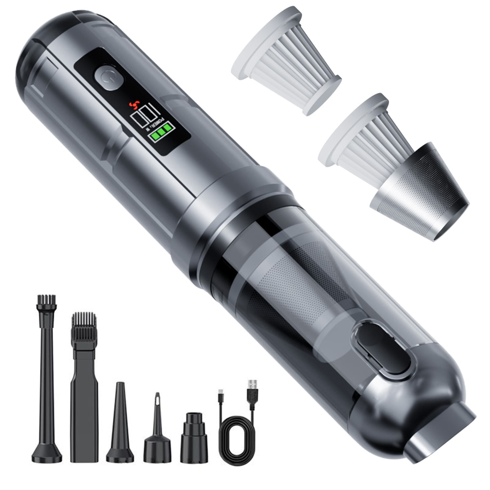 Car vacuum cleaner wireless portable handheld one-button dust dumping digital display large suction brushless car dual-purpose vacuum cleaner