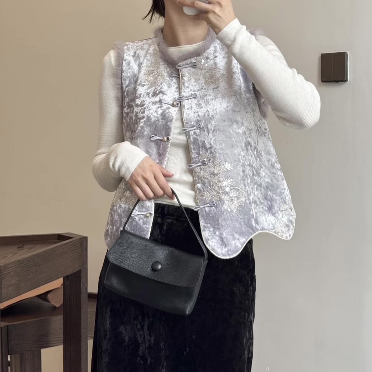 ROW series 26 new sally large button bag simple and fashionable mobile phone bag first layer cowhide small square bag handbag