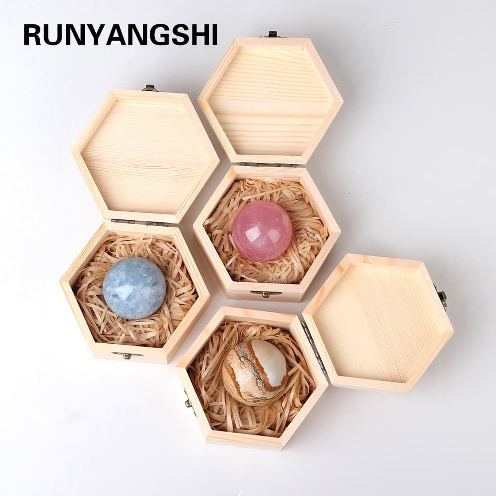 Natural Crystal Raw Stone Polished Crystal Ball Wooden Gift Box Feng Shui Ball Home Desktop Decoration Energy Stone