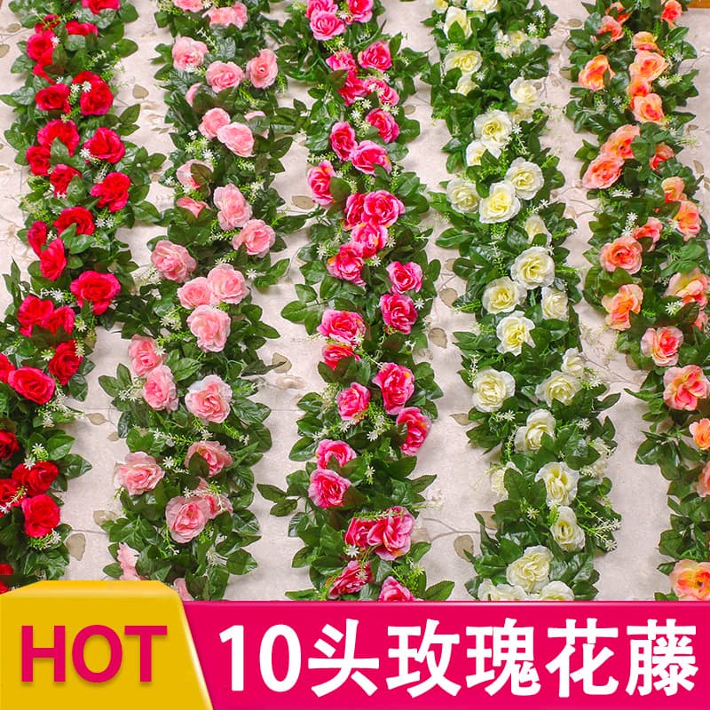 Simulation 10 Rose Vine Wall Hanging Winding Air Conditioning Water Pipe Shelter Decoration Living Room Ceiling False Flower Plants