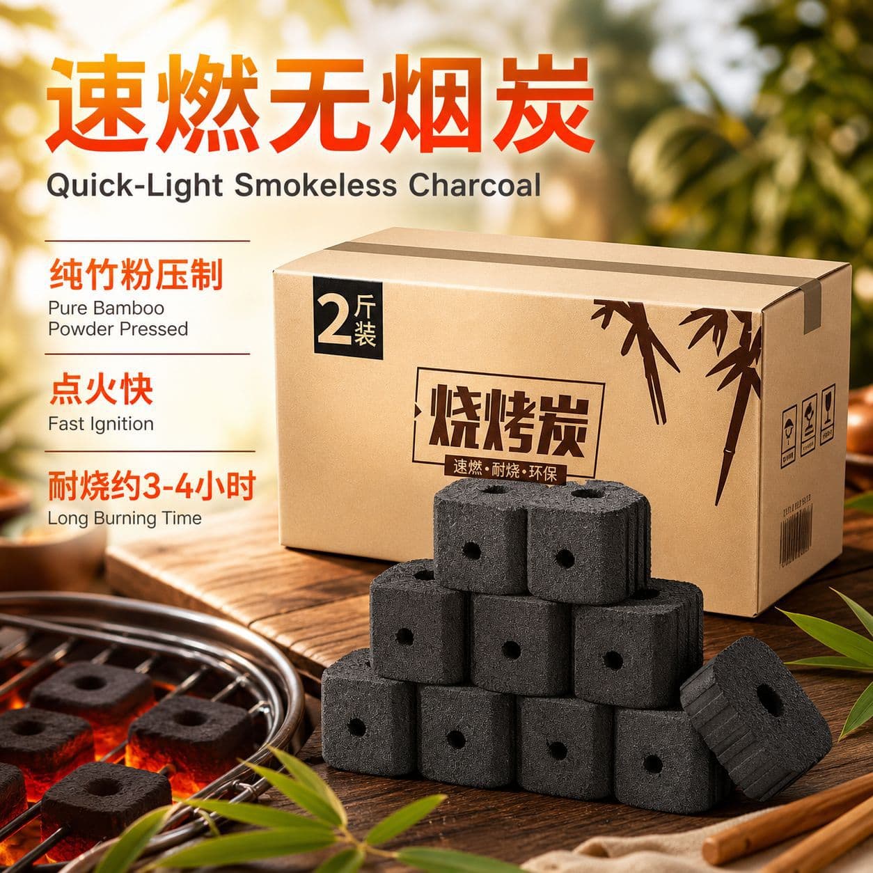 2026 new flammable carbon barbecue carbon charcoal indoor oven around the stove tea making mechanism bamboo charcoal quick burning