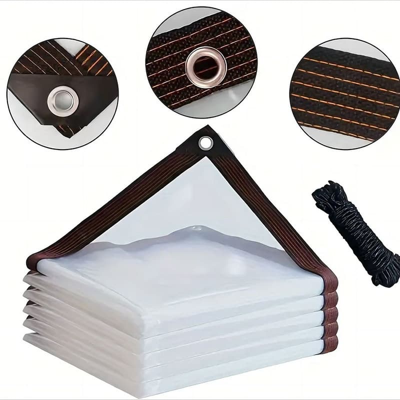 Transparent, thickened rainproof tarpaulin, outdoor sunshade, waterproof plastic sheet, rainproof tarpaulin, waterproof fabric with cable loops