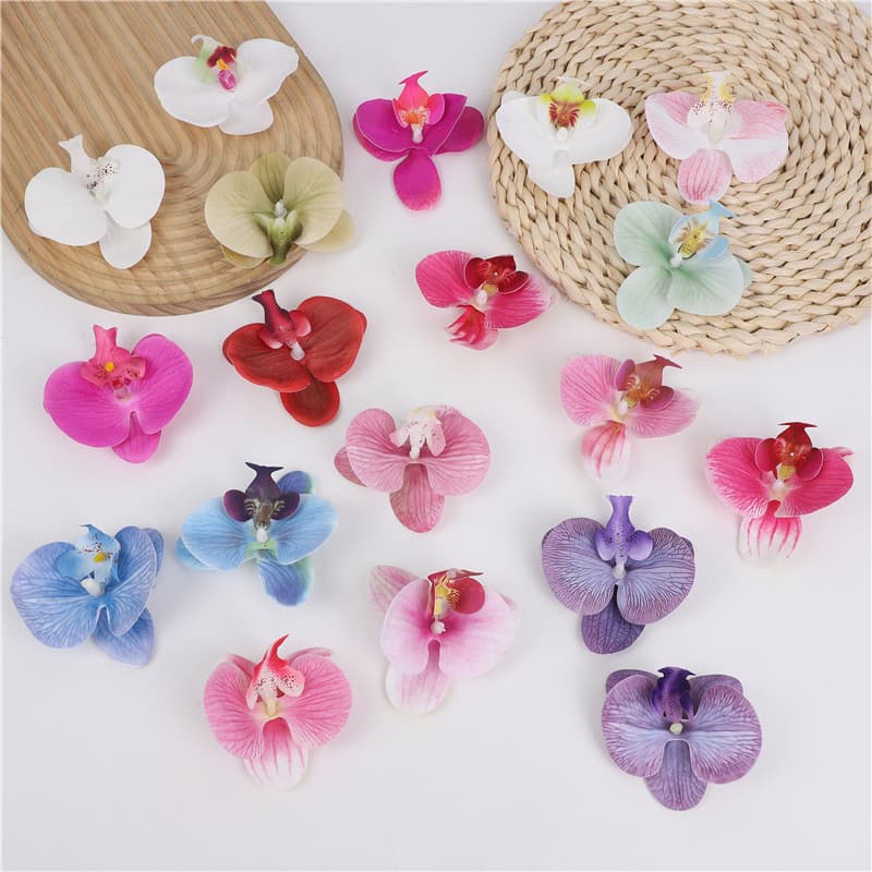 3D Printed Film Silk Fabric Butterfly Orchid Gift Candy Box Decoration Simulation Hairpin Flower Fake Flower Material