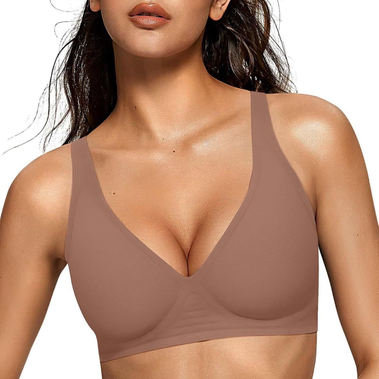 0Eak Women's Deep V Bra Wireless Comfort Bra Supportive Wireless Bra T-Shirt Push-Up Bra