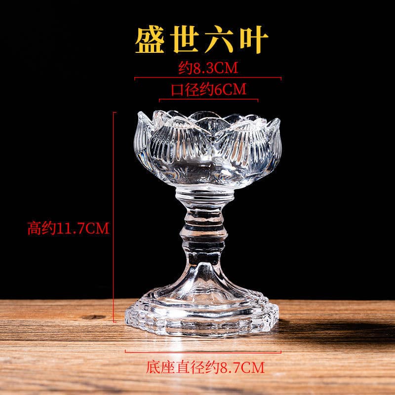 Glass stemmed lamp bases for butter lamps, lotus-shaped wick holders, glass candle stands for Buddha and deity offerings