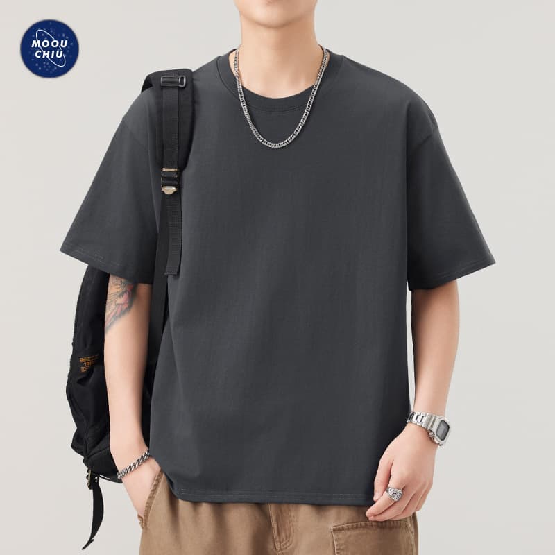 Muqiu Men's Wear ∠ 260g Heavy Cotton Short-sleeved T-shirt for Men and Women Couple Loose Half-sleeved T-shirt Solid Color Base Shirt