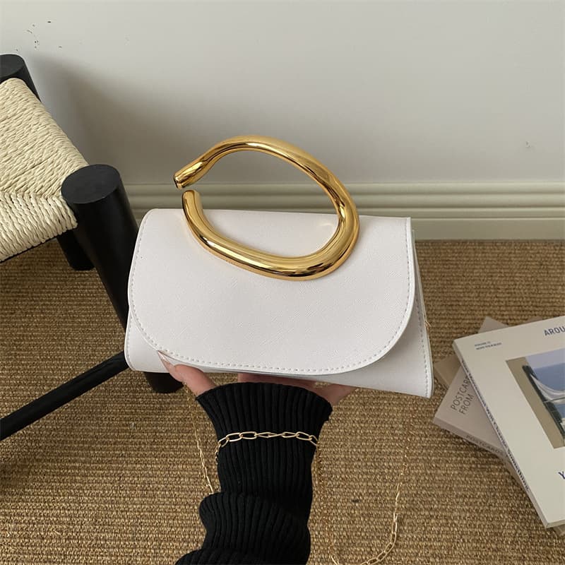 Solid Color Fashionable European and American Retro Metal Handle Chain 2026 New Style Simple High-End Shoulder Evening Small Square Bag