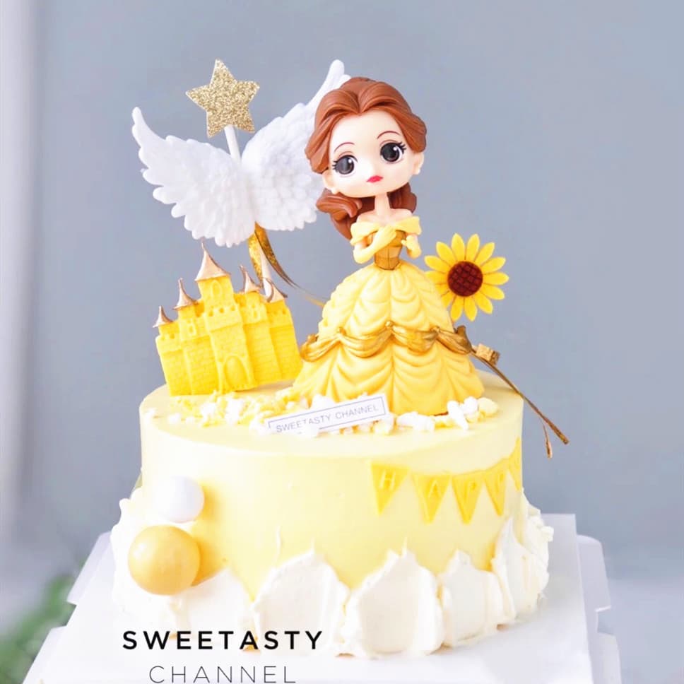 Little Princess Cake Decoration Ornament for Girl Birthday Party Decor Belle Princess Yellow Dress Beauty