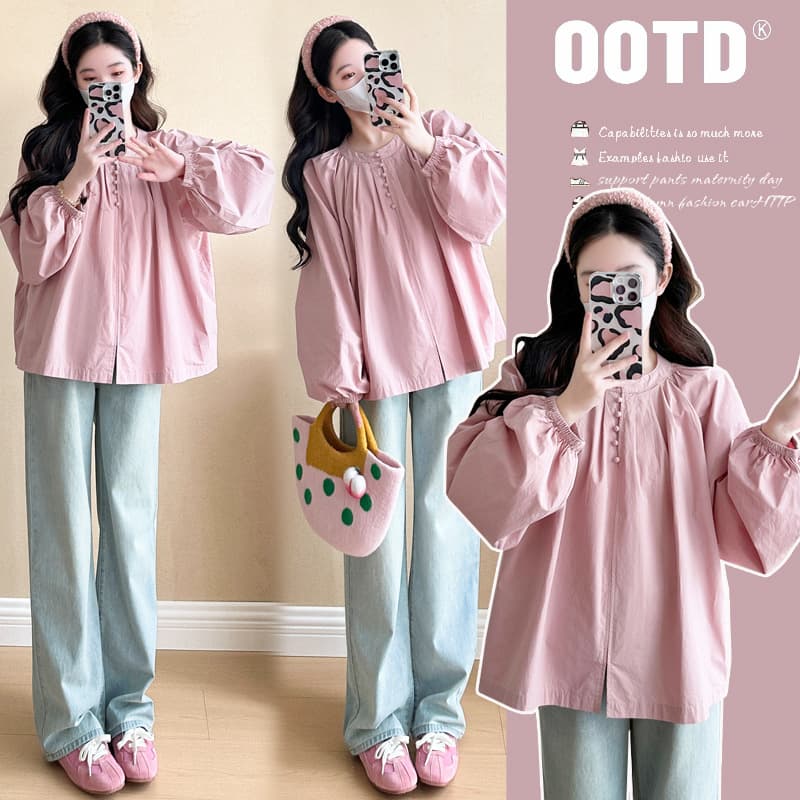 2024 New Style Maternity Sweet Lantern Sleeve Loose Versatile Shirt/Babydoll Top (Real Shot)