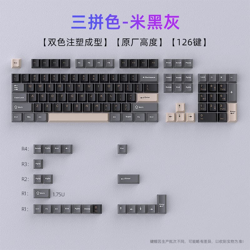 Wholesale cross-border e-commerce Amazon black and gray mechanical keyboard keycaps, three-piece PBT small complete set, customizable DIY dual-color