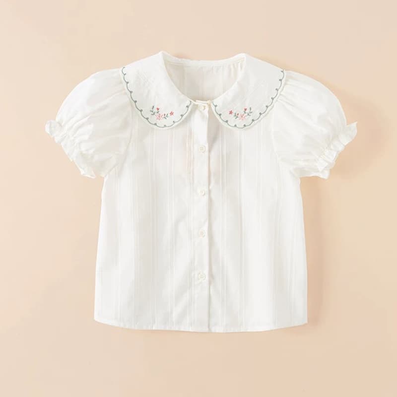 2025 Kids Short Sleeve Shirt Girls Top Summer White Blouse Baby Summer Children's Clothing Pure Cotton for Girls