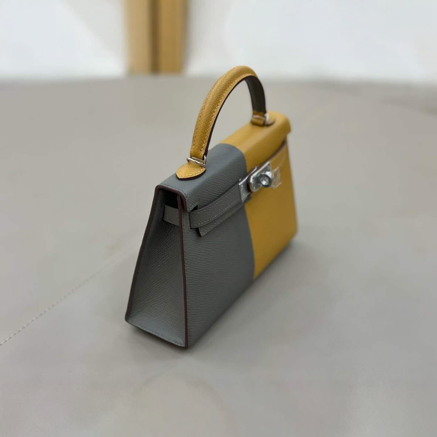 H's hand-sewn wax line palm print second generation Kelly bag 19cm all steel hardware epsom first layer cowhide diagonal evening bag