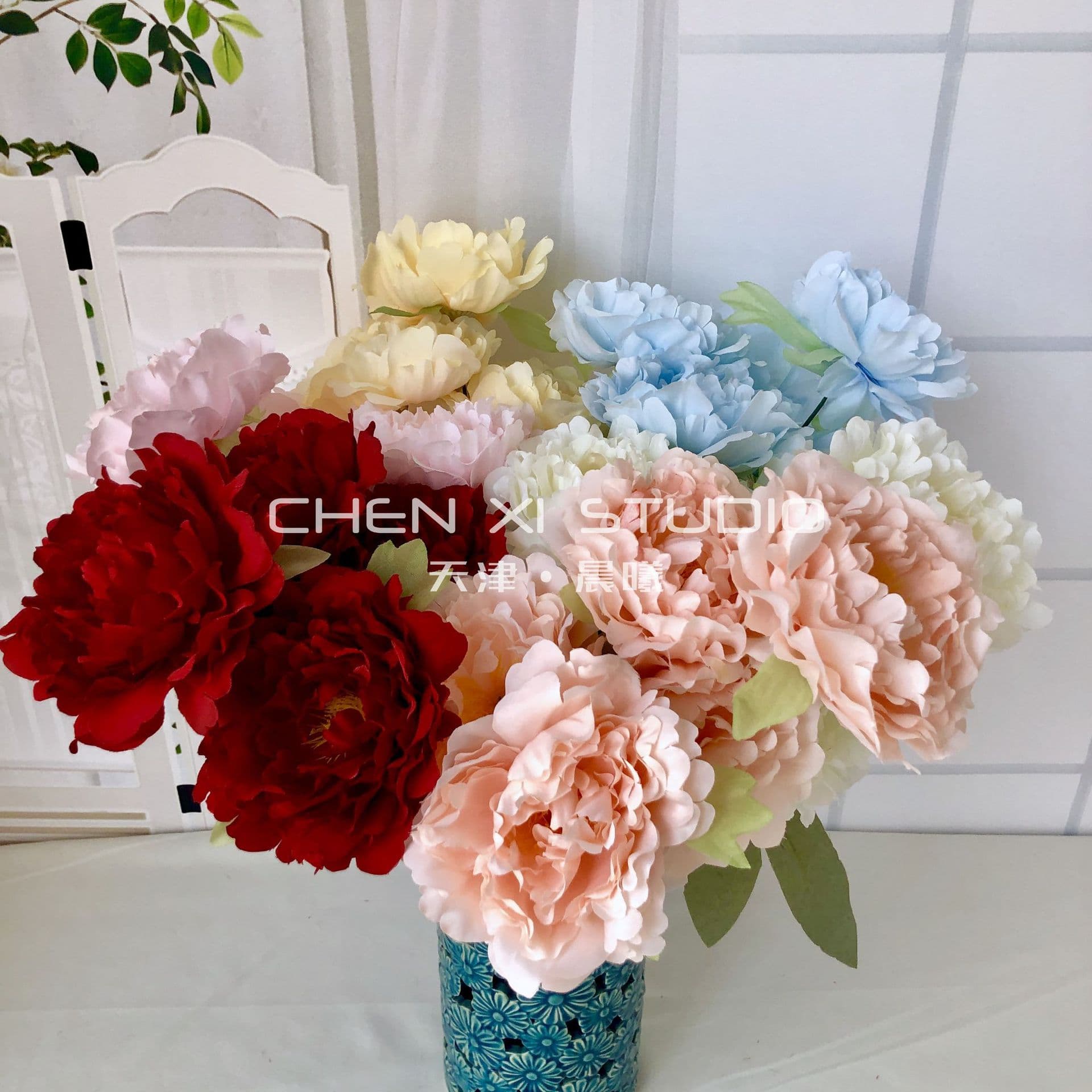 Luxury Five-Head Peony Artificial Flower Bouquet for Living Room Home Decoration Fake Silk Flowers