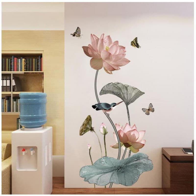 Chinese style Chinese style study office decoration lotus self-adhesive bedroom warm living room room wall sticker sticker