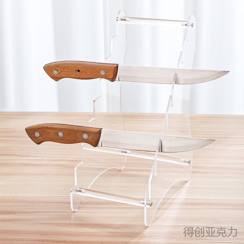 Transparent acrylic kitchen stainless steel knife and cleaver storage rack, fruit folding knife stand base, transparent holder