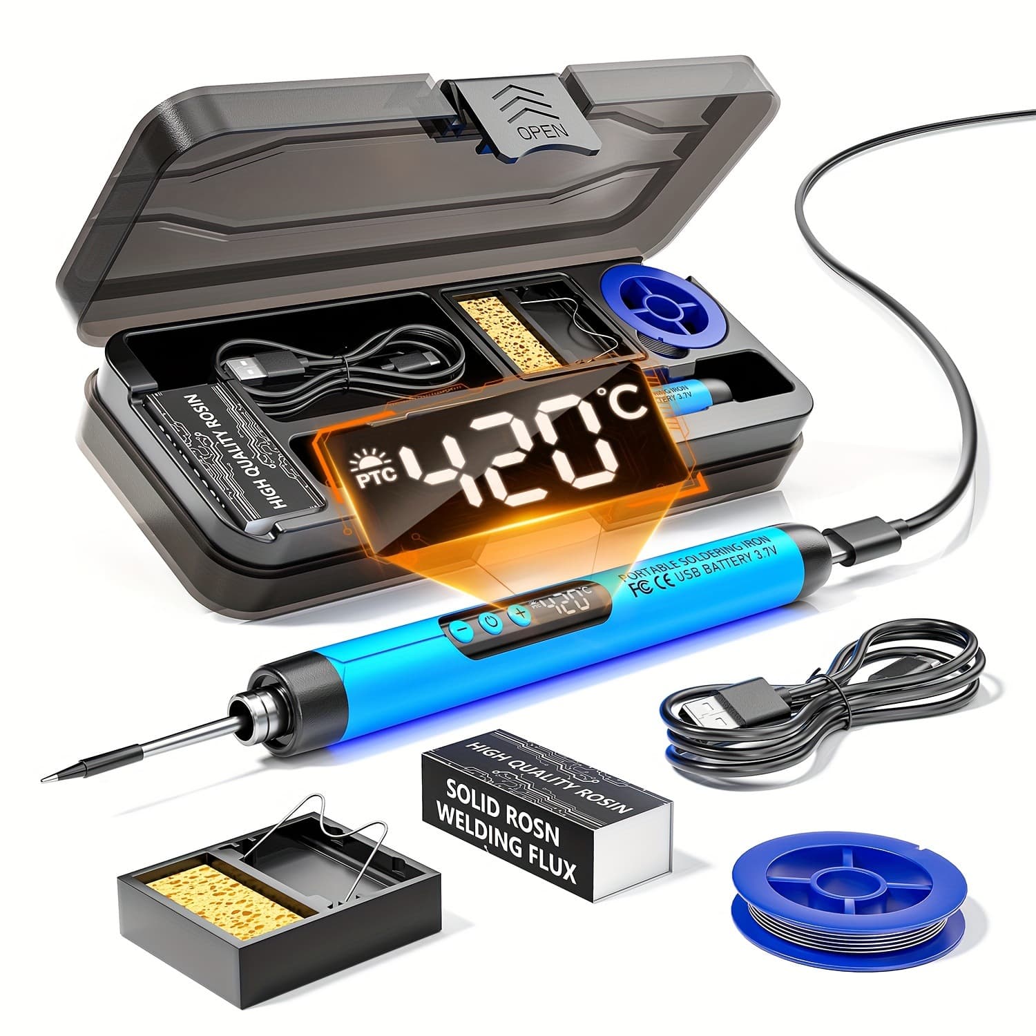 USB Digital Display Soldering Iron Kit, Portable Rechargeable for Home Use, Supports Charging While in Use