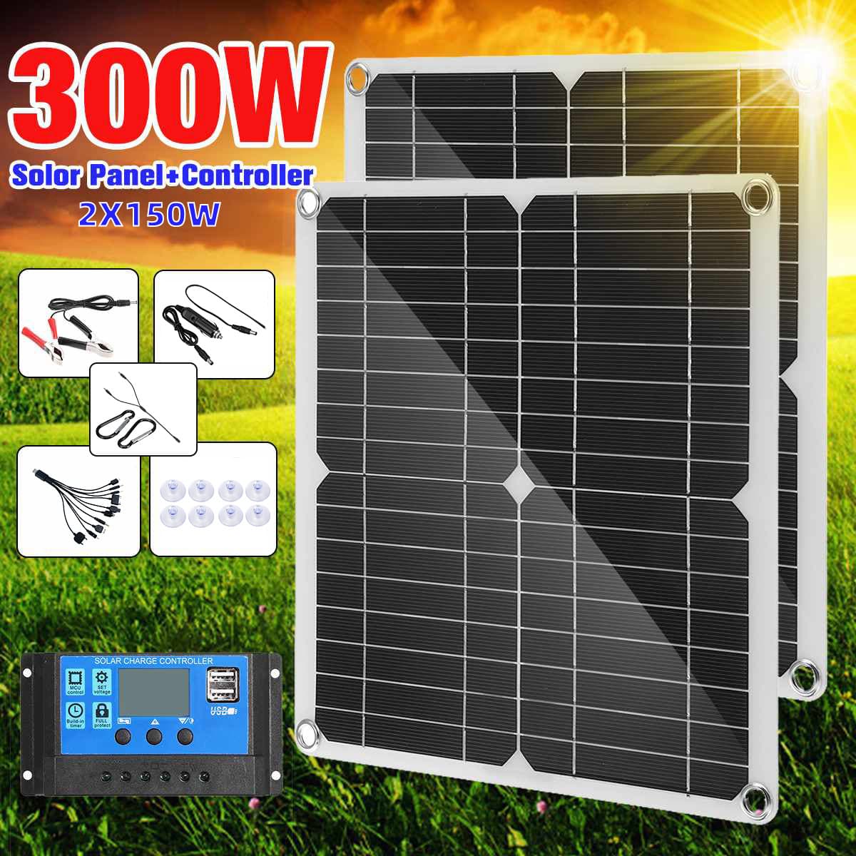 Cross-border Supply 25W*2 Solar Kit 2-in-1 Photovoltaic System Component Solar Panel Kit