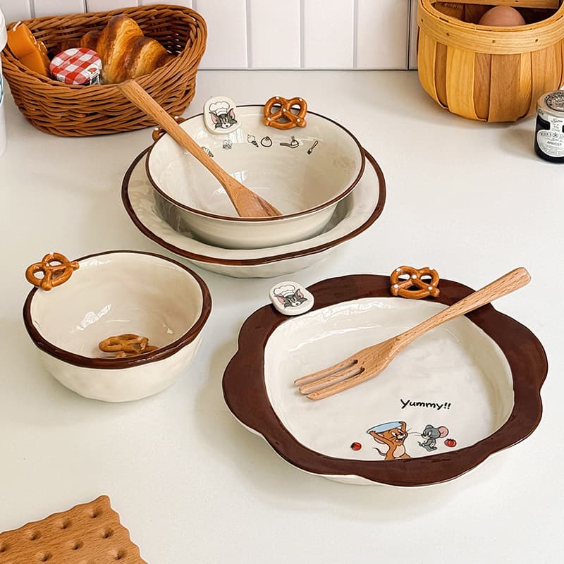 Tom and Jerry Dish Plate for Home Use 2025 New High-Value Underglaze Color Rice Bowl Deep Plate Good-Looking Eating Bowl