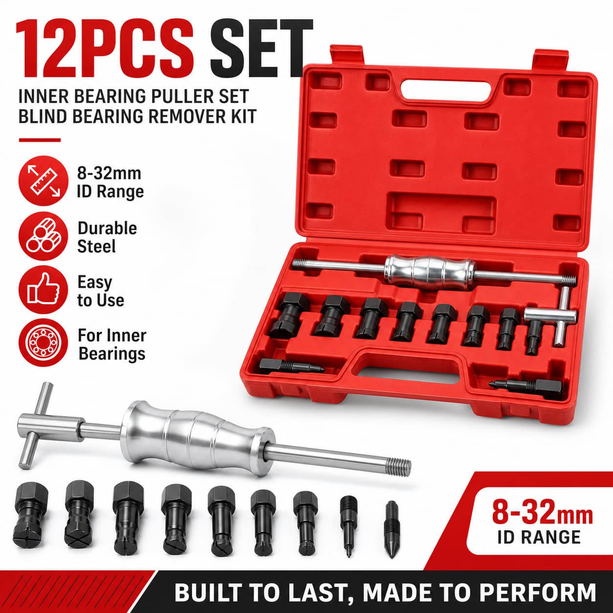 12Pcs Inner Bearing Slide Hammer Puller, Small Bore Bearing